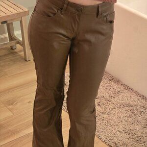 Brown faux leather low rise pants